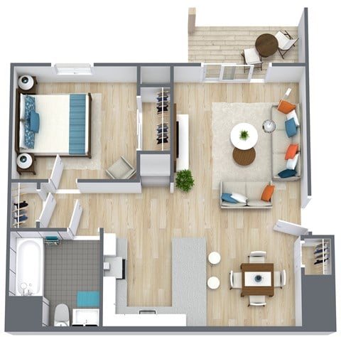 Floor plan for 1 bed, 1 bath, 760 sqft